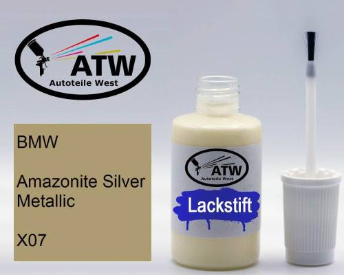 BMW, Amazonite Silver Metallic, X07: 20ml Lackstift, von ATW Autoteile West.